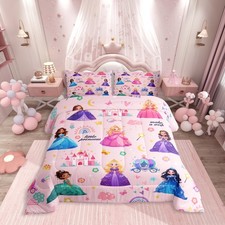 Magical Princess Bedding Set Queen Size Pink Castle Duvet Quilt for Boys Girl...