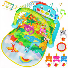 Interactive Baby Tummy Play Mat, Musical Dinosaur Foot Piano with Light, Fun and