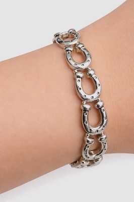 Silver Tone Horseshoe Stretch Bracelet Good Luck Link Western Costume Jewelry