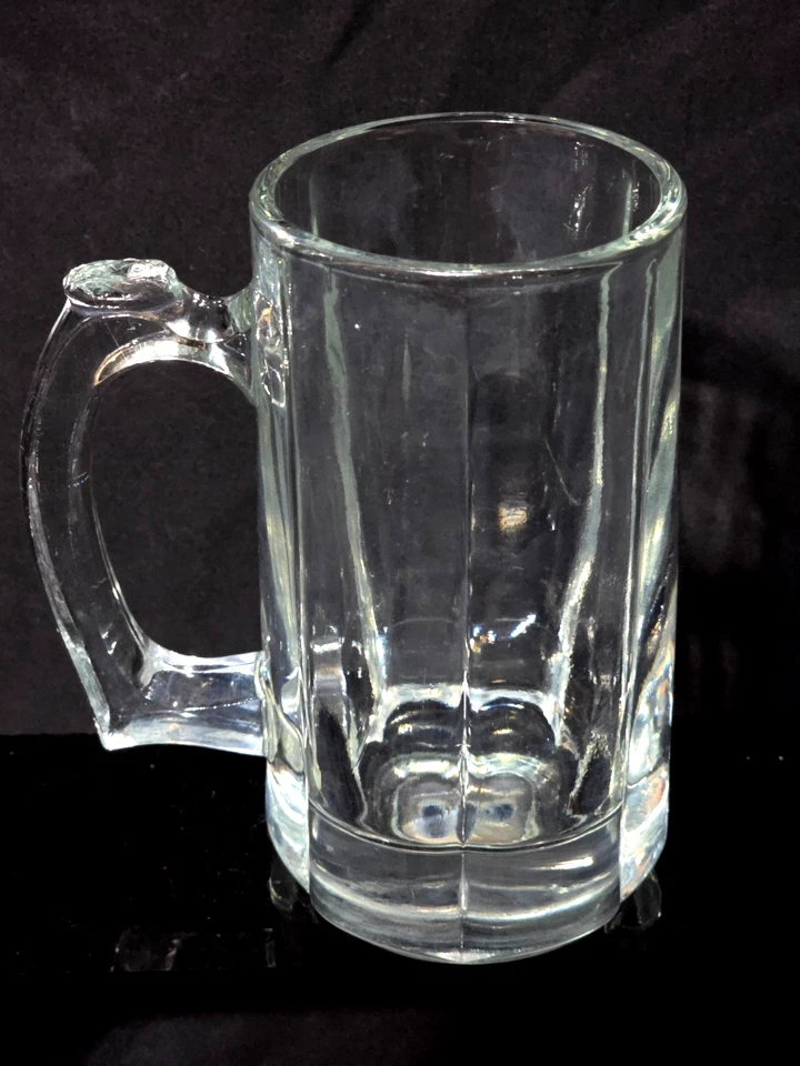 Taza de cerveza vintage LIBBEY vidrio piedra con mango de reposapulgar vidrio prensado transparente Foto 3 de 4