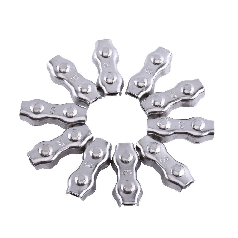 10Pcs M3 Duplex Clips Stainless Steel Wire Cable Rope Grips Clamps Caliper TJ