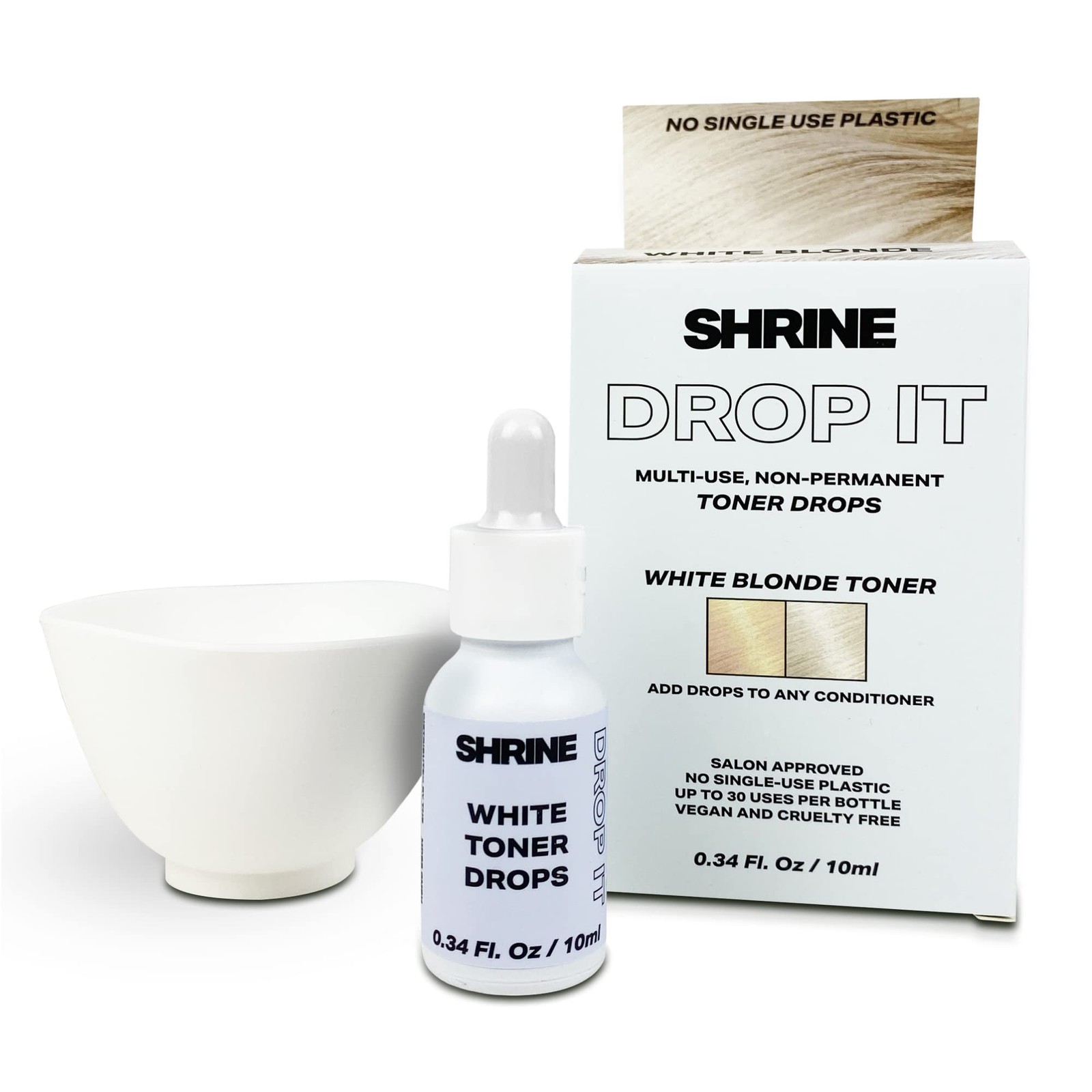 SHRINE Drop It WHITE BLONDE Toner Drops | Damage-Free Colouring | 10ml | Customisable Anti-Brass Toner Drops | Brightens White Blonde | Semi-Permanent DYE | Up To 30 Uses | Mix with Conditioner - Image 2