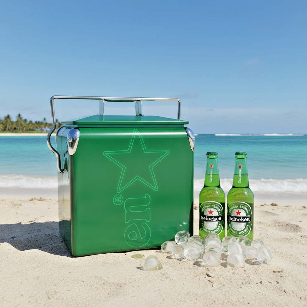 Heineken Beach Bash Cooler - 14Qt Classic Green Ice Bucket for Coastal Potlucks