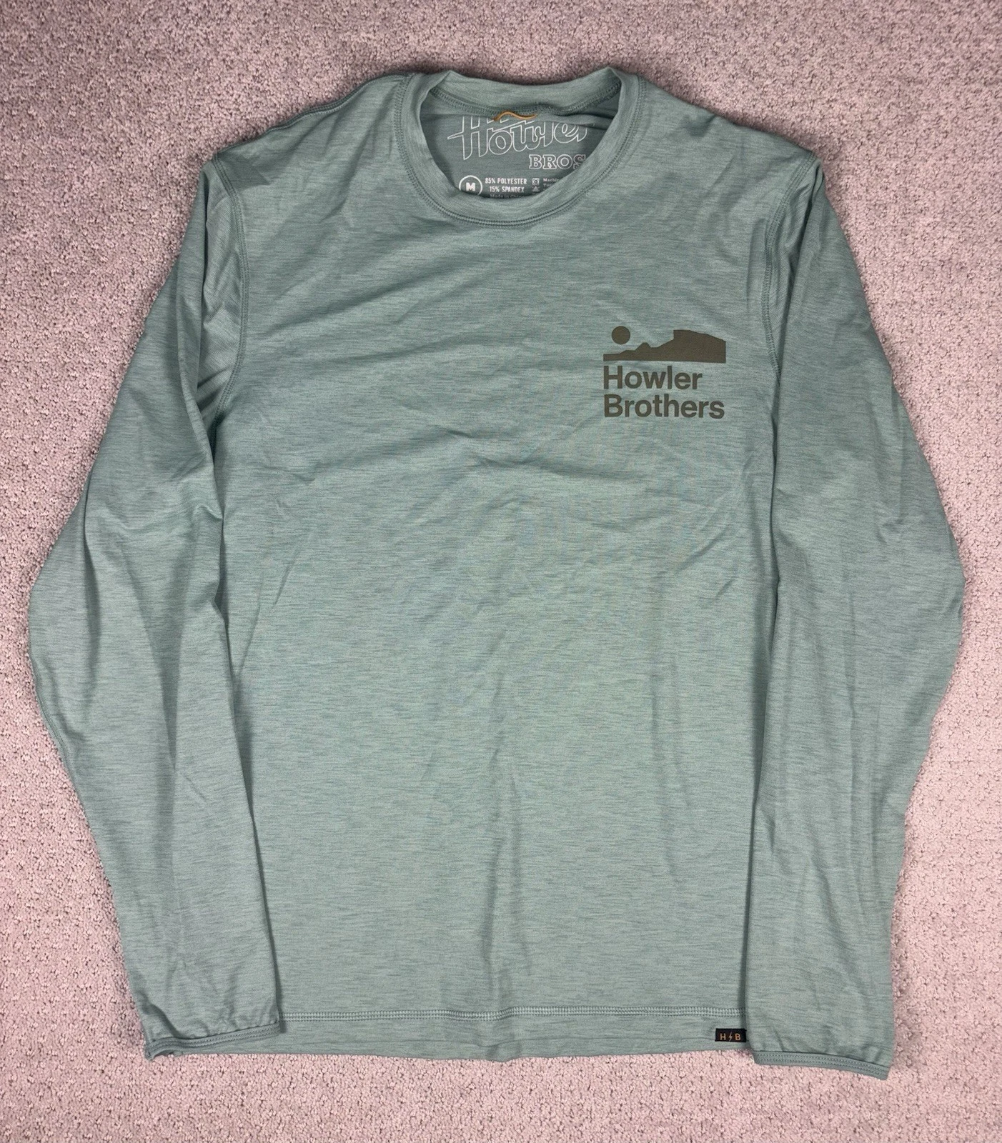 Howler Brothers Shirt Mens Large Green HB Tech T UPF 50+ Long Sleeve Thumbholes