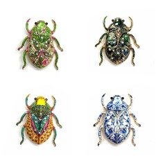 Enamel Beetle Brooch Crystal Rhinestone Insect Bug Pin Metal Badge Jewelry