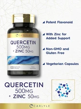Quercetin 500Mg Capsules | with 50Mg Zinc | 100 Count | Non-Gmo and Gluten Fr...