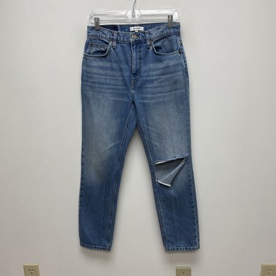 Re/Done Blue Denim Destroyed w/ Rips Zip Fly 70s 5 Pocket Straight Jeans 27