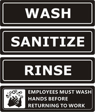  4 PACK Wash Rinse Sanitize Sink Labels Signs Stickers with Employees Must Wash