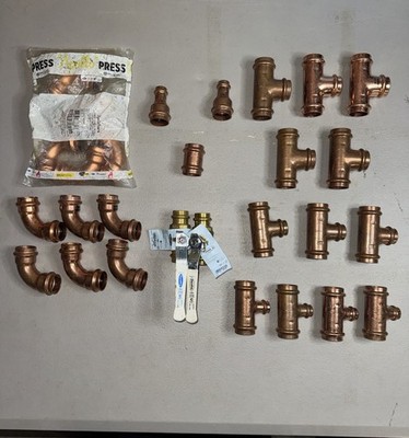 Apollo Press Copper Fittings Lot Tees 90 Elbows Couplings Ball Valves 1  Mixed
