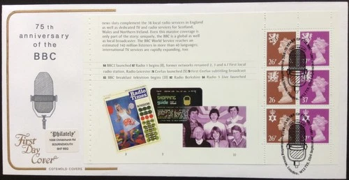 GB Cotswold 1997 75 Years of the BBC Prestige Booklet Pane 1 on First Day Cover