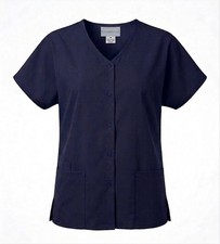 Short Sleeve V-Neck Snap Front Scrub Top w/ 3 Pockets Side Vents - 14106