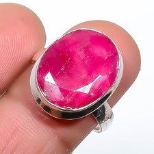 Ruby Gemstone Band Ring Size 925 Sterling Silver