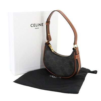 CELINE Triomphe Mini Ava Shoulder Bag PVC Leather Black Brown