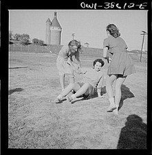 Washington DC 1940s Woodrow Wilson girls soccer physical education class