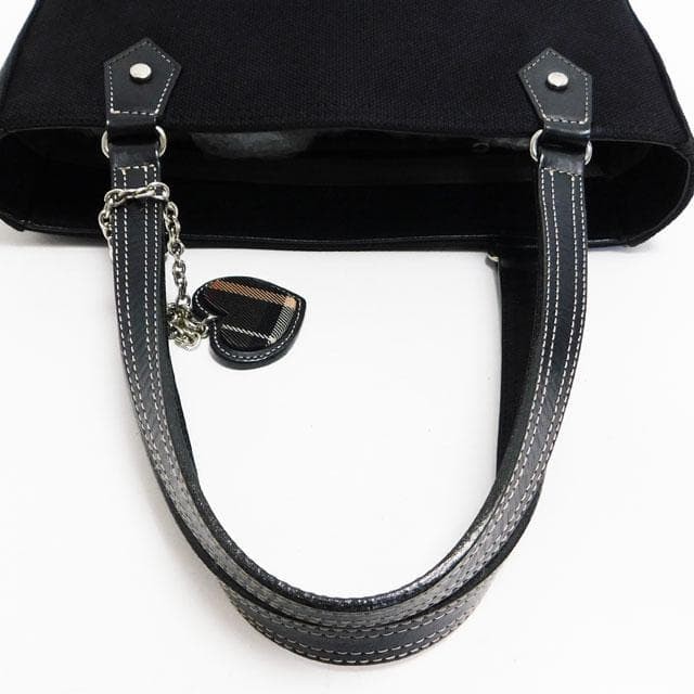 Burberry Blue Label Tote Bag Black Canvas Leather Handbag Made in Japan New thumbnail 15