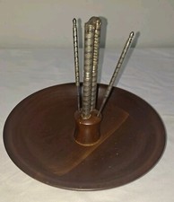 Vermillion Solid Walnut Nut Bowl W/ Cracker and Picks MCM