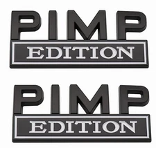 White Black Pimp Edition Car Badge Rear Front Hood Trunk Door Fender Emblem --2x