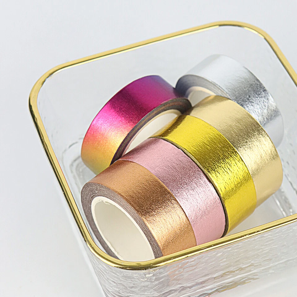 6 Rolls Foil Washi Tape Set 15mm x10m Solid Colorful Paper Adhesive Sticky Tapes - Image 2 of 4
