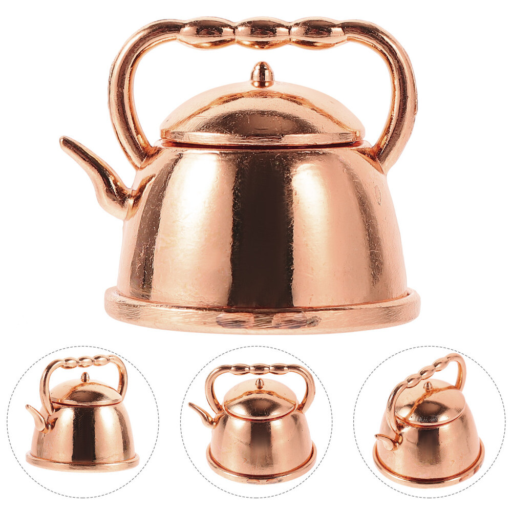 Mini Metal Tea Pot Dollhouse Teapot Micro Landscape Ornament Rose Gold