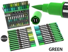 22 Flexible Brush Tip Acrylic Paint Pens Markers Set 1-7mm (GREEN)