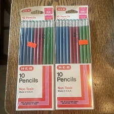 H.E.B. Vtg USA 1980 2 Packs of 10 No.2 Lead Pencils Style 20 Total Multi-Colored