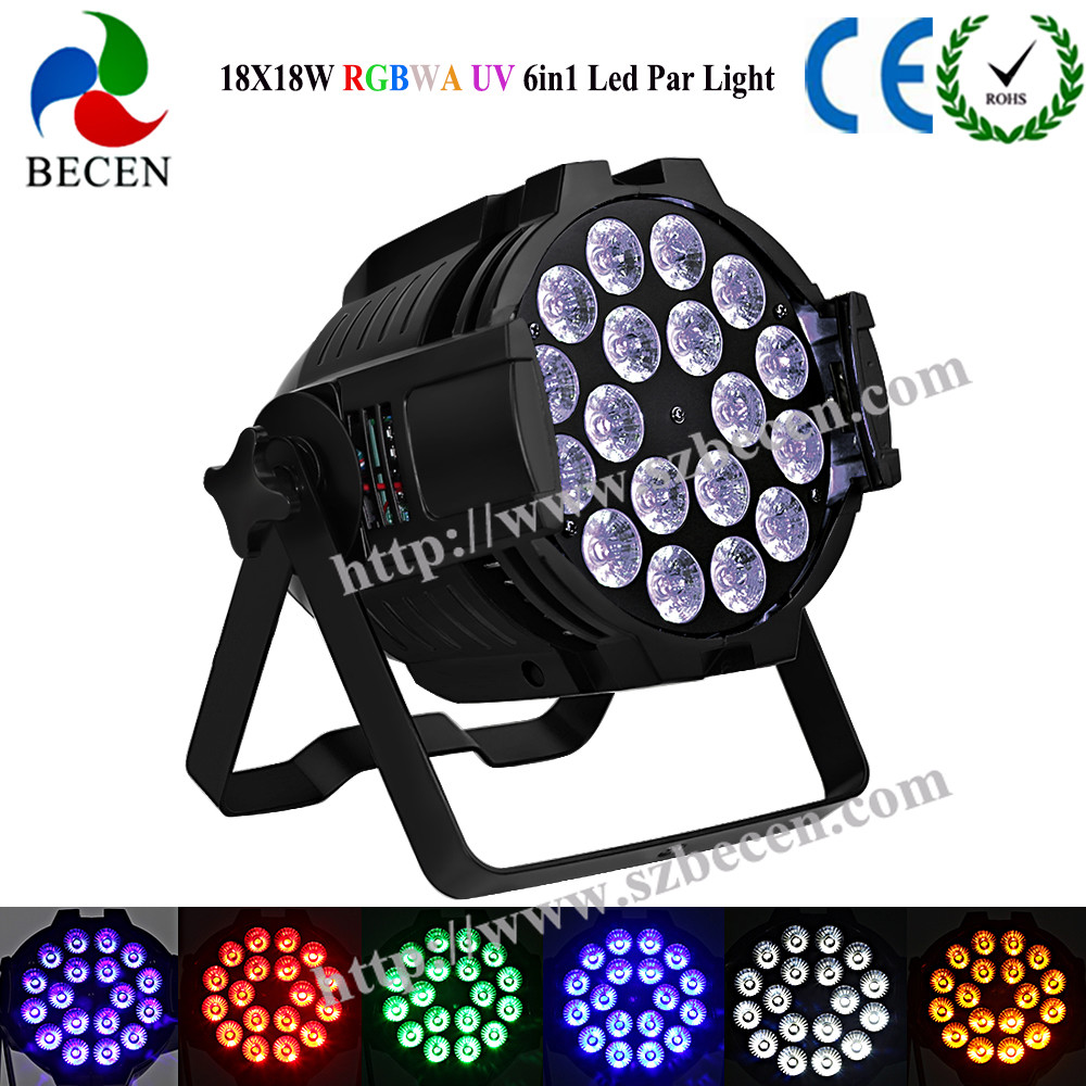BECEN Led Par Light 18X18W RGBWA UV 6in1 Led Par Can Dj