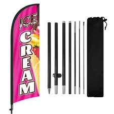 Ice Cream Feather Flag with Pole and Ground Stake 8Ft Pink Advertising Sign