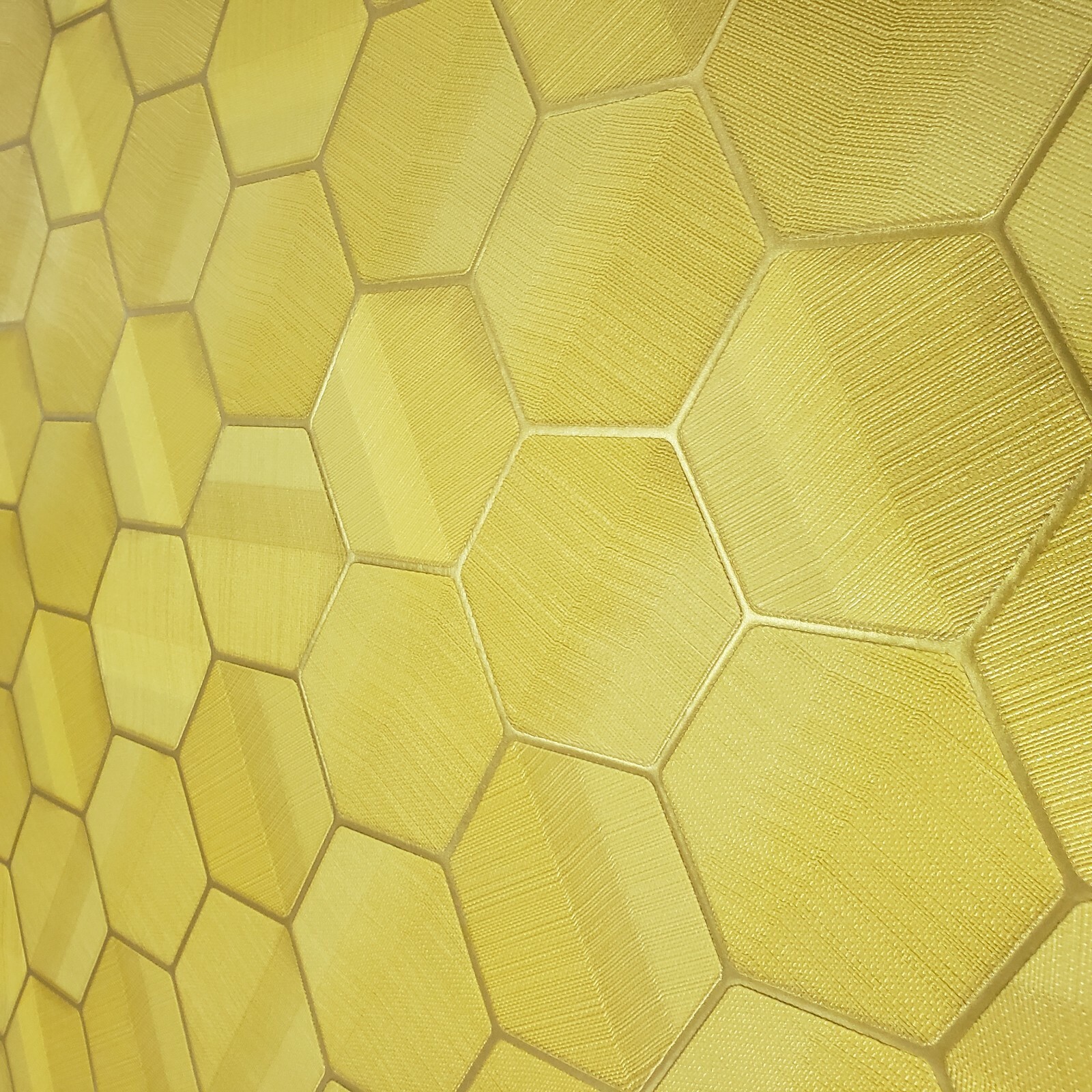 Hexagon Feature Yellow Gold Metallic textured Wallpaper 3D