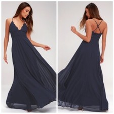 NWT Lulus Madalyn Navy Blue Lace Maxi Dress / SZ XL