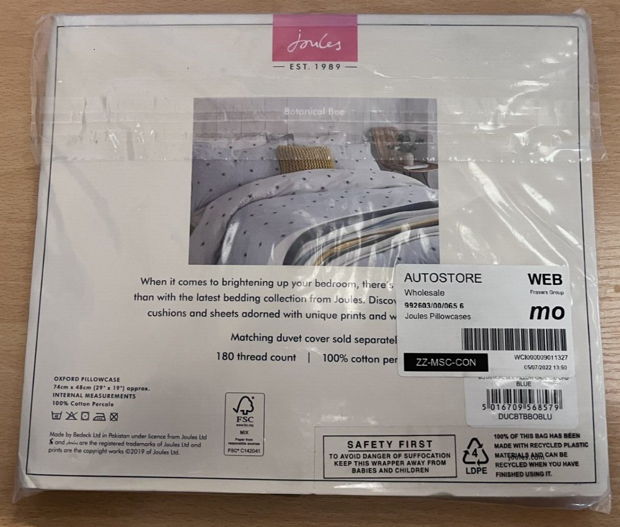 Joules Botanical Bee Oxford Pillowcase Blue and White Striped eBay