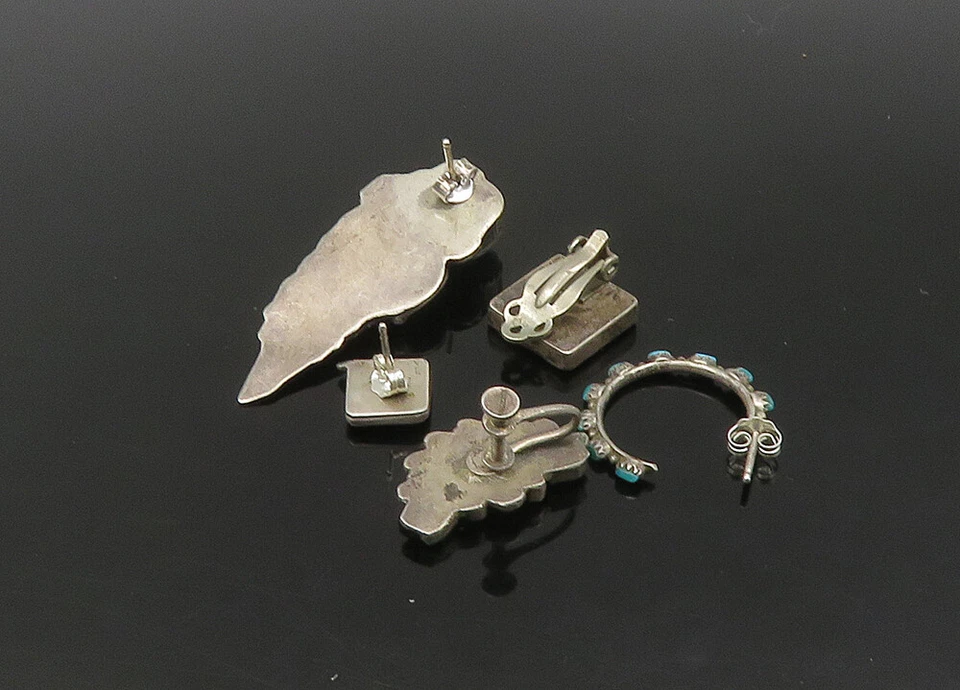 Lote Pendientes Individuales ZUNI NAVAJO Plata 925 Vintage Turquesa y Ónix EG11227 Foto 4 de 4