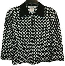 Joseph Ribkoff Trends Black White Stretchy Textured Zip Front Jacket Size 8