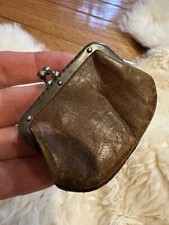 Vintage Mini Women Coins Purse. Brown Leather.
