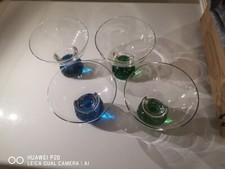 MCM Margarita Glasses - 4, 5" tall. 1970 Controlled bubble base 2 blue & 2 green