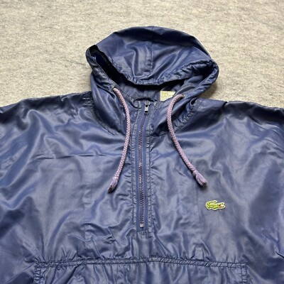 Izod Lacoste Poncho Anorak Jacket Men L Blue Nyon Hooded 1/2 Zip