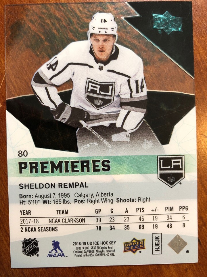 Sheldon Rempal 18-19 UD Ice hockey Rookie Premiers #80 Sheldon Rempal /999 | eBay