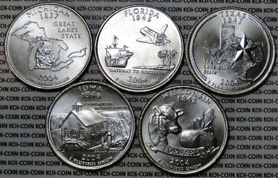BU UNC United States 2004 5x state quarters 25 cent coins P or D