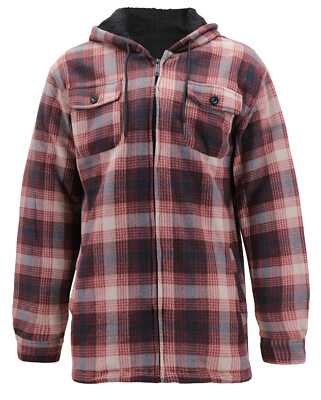 Men's Heavy Flannel Sherpa Lined Jacket - Zip Up Hooded Winter Coat (Brown, 4XL)
