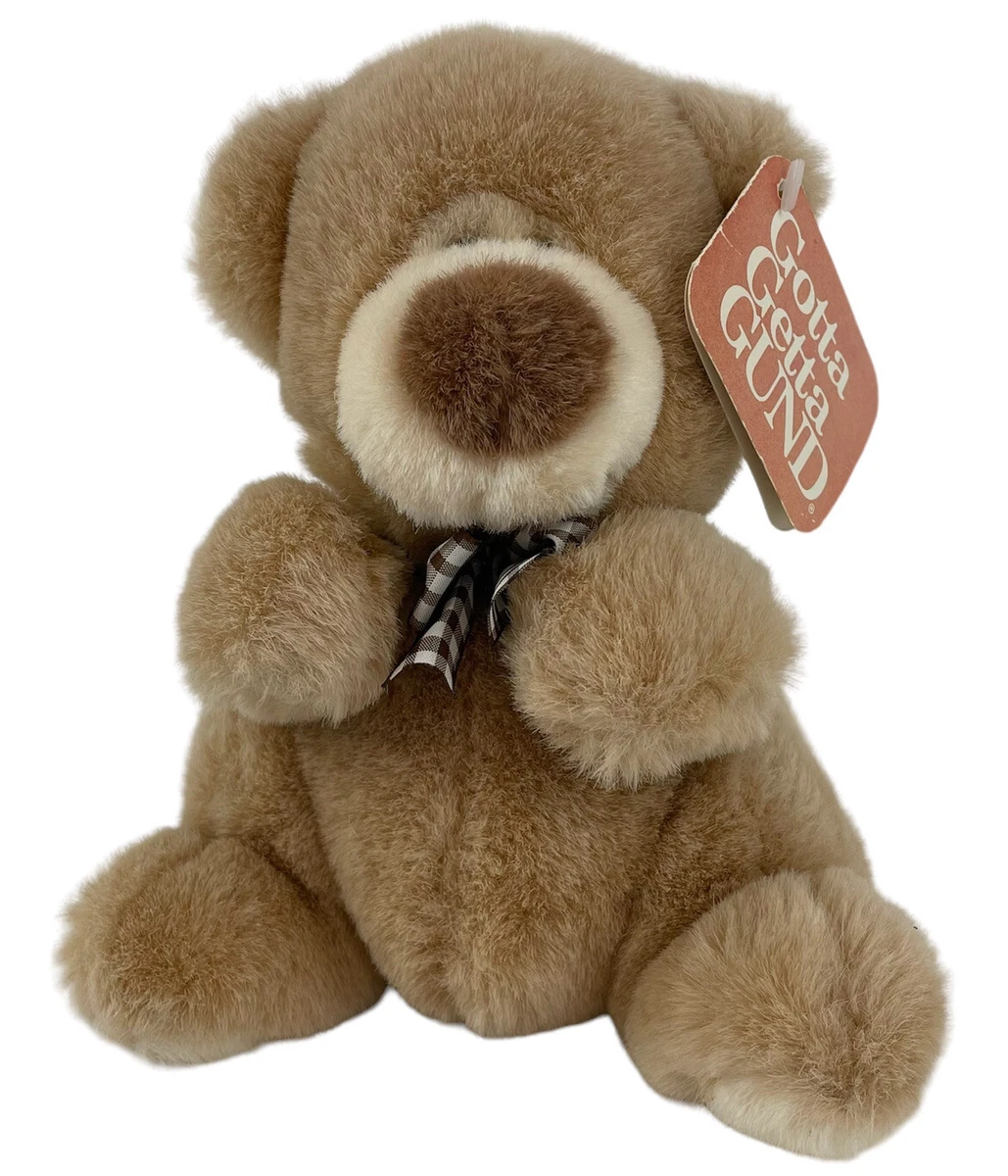 RARE Gund Checkers Teddy Bear 8 Plush 2209 Plaid Bow Tan Vintage 1993 HTF