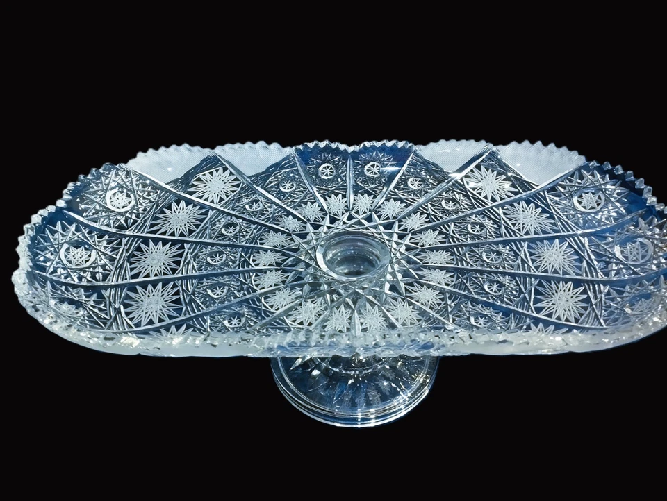 Czech bohemia crystal glass - Luxury cut tray 35cm/14" Foto 2 de 4