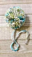 pom pom handmade yarn for hats crochet green gray blue 3 inch 3 ply