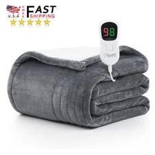 50"x60" Heating Blanket Throw Auto-off 10 Heat Level Heat Blanket Flannel Sherpa