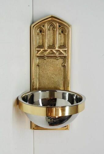 Massiver Messing gotischer Kirche Wandbrunnen Weihwasserbrunnen #194sh - Bild 5 von 8
