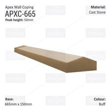5x Apex Coping Stones 665mm x 150mm x 50mm, Architectural Cast Stone - 3 Colours