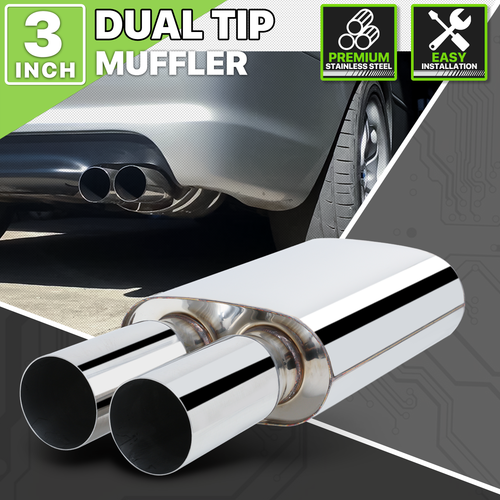 Stainless Steel 2.5"Inlet 3"Outlet Chrome Straight Cut Dual Tip Exhaust