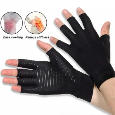 Arthrose Handschuhe Kupfer Kompressionshandschuhe Karpaltunnel Rheuma Fingerlose - Bild 1 von 4