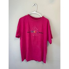 Vintage Walt Disney World Mickey Mouse Embroidered Pink T-Shirt Large USA Made