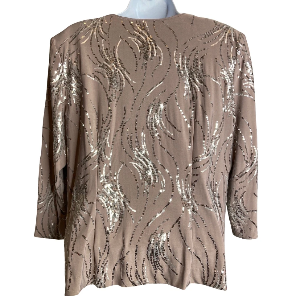 Alex Evenings Womens Sequin Jacket Size 12 Taupe Wedding Formal Occasion Dressy - Image 2 of 4