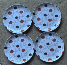 Pumpkin Melamine Dinner Plates Set Of 4 Holiday Autumn New