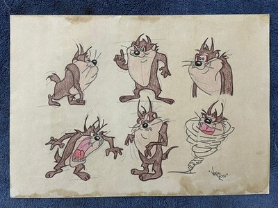 Virgil Ross drawing and painting on old paper signed stamped vintage